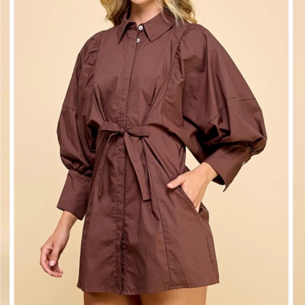 The Brynn Tie-Waist Mini Dress - Mocha Size Small